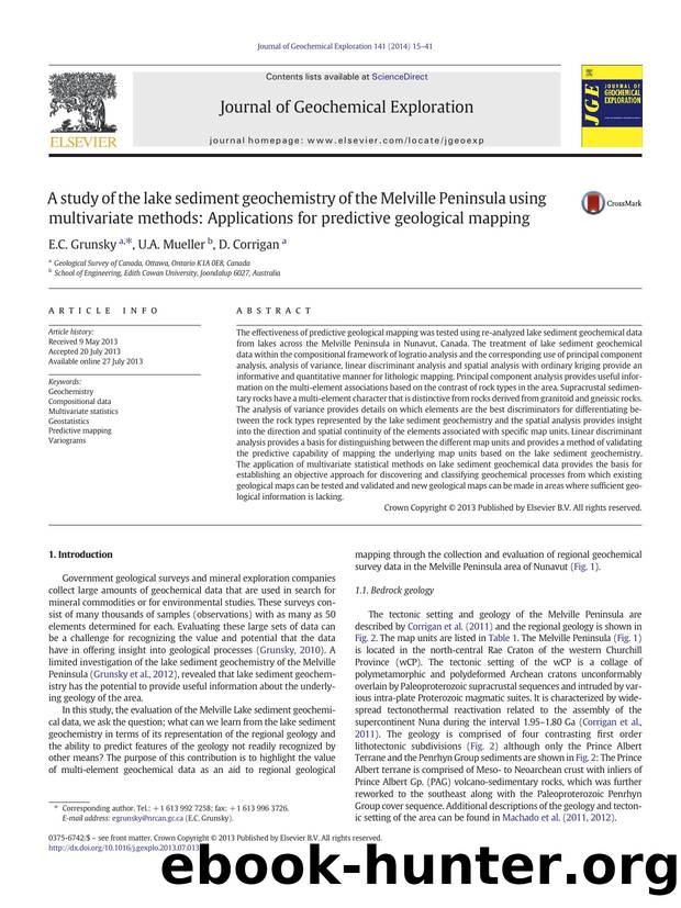 A study of the lake sediment geochemistry of the Melville Peninsula using multivariate methods: Applications for predictive geological mapping by E.C. Grunsky & U.A. Mueller & D. Corrigan