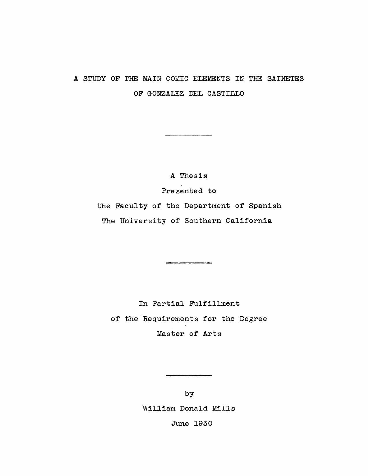 A study of the main comic elements in the "Sainetes" of GonzÃ¡lez del Castillo by Mills William Donald