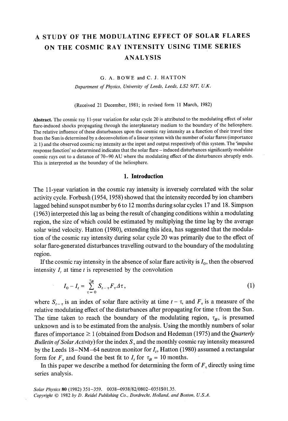 A study of the modulating effect of solar flares on the cosmic ray intensity using time series analysis by Unknown