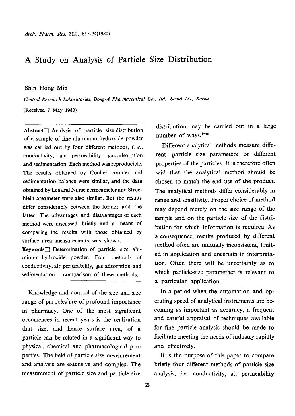 A study on analysis of particle size distribution by Unknown