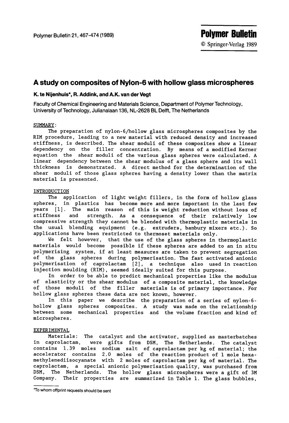 A study on composites of Nylon-6 with hollow glass microspheres by Unknown