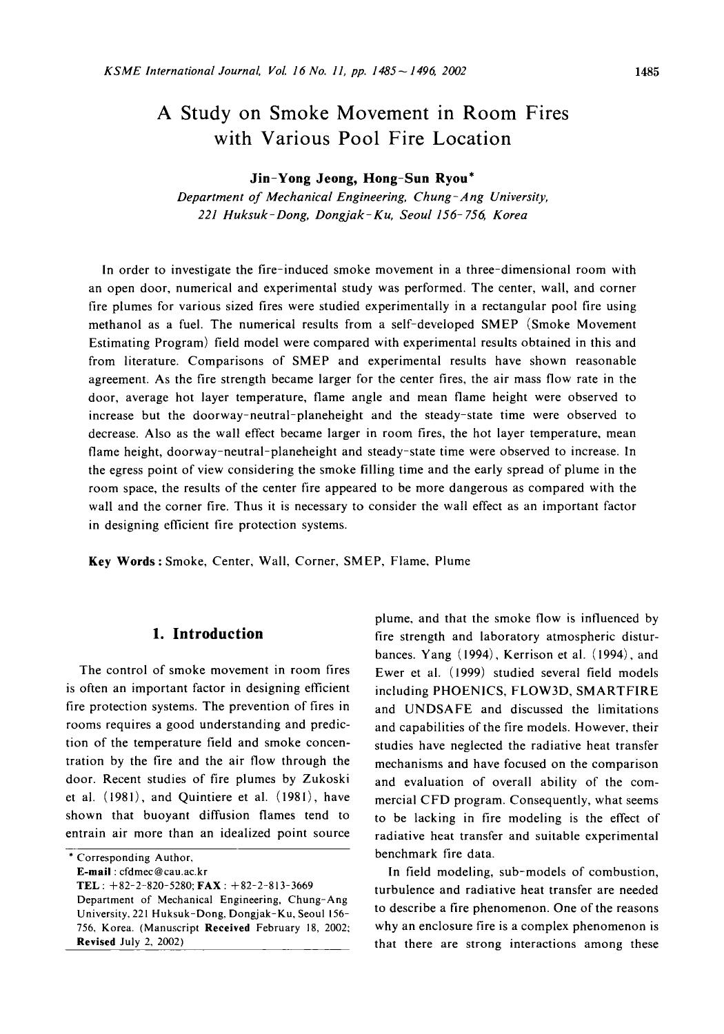 A study on smoke movement in room fires with various pool fire location by Unknown