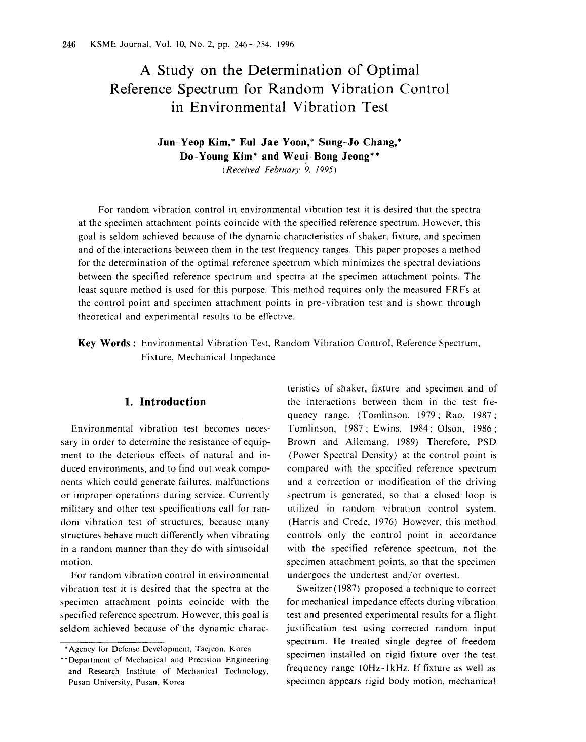 A study on the determination of optimal reference spectrum for random vibration control in environmental vibration test by Unknown