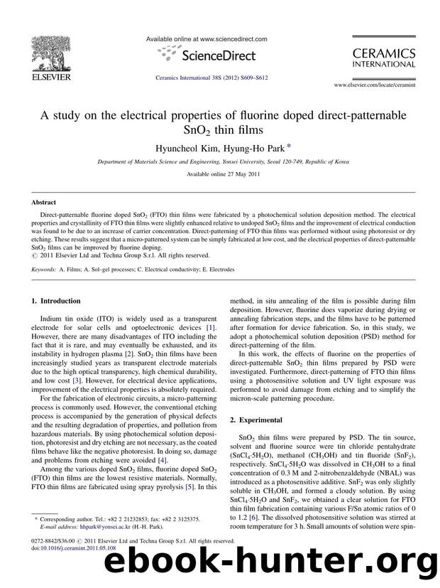 A study on the electrical properties of fluorine doped direct-patternable SnO2 thin films by Hyuncheol Kim