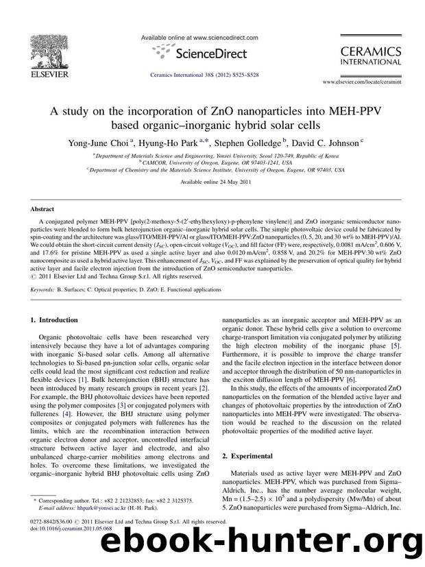 A study on the incorporation of ZnO nanoparticles into MEH-PPV based organicâinorganic hybrid solar cells by Yong-June Choi