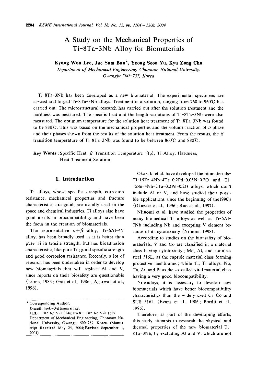 A study on the mechanical properties of ti-8ta-3nb alloy for biomaterials by Unknown