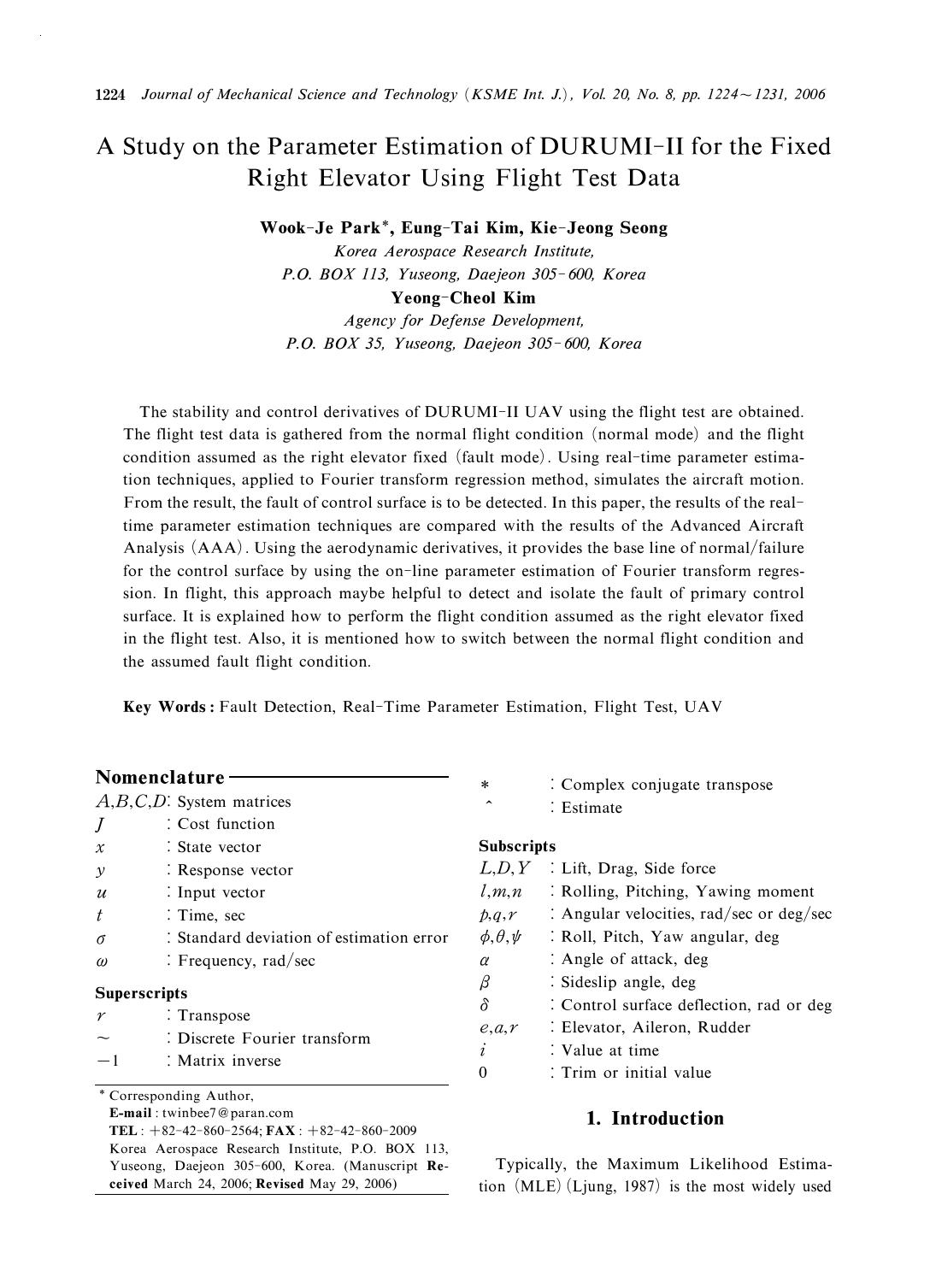 A study on the parameter estimation of DURUMI-II for the fixed right elevator using flight test data by Unknown