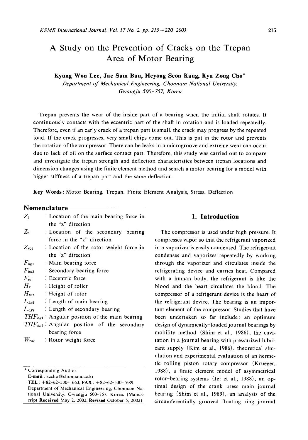 A study on the prevention of cracks on the trepan area of motor bearing by Unknown