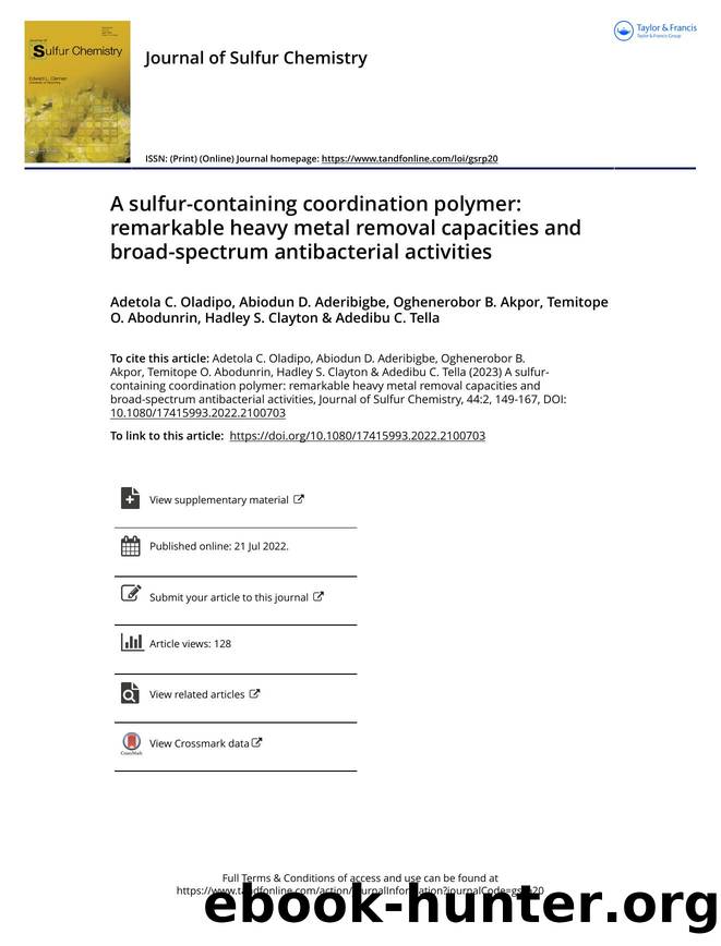 A sulfur-containing coordination polymer: remarkable heavy metal removal capacities and broad-spectrum antibacterial activities by unknow