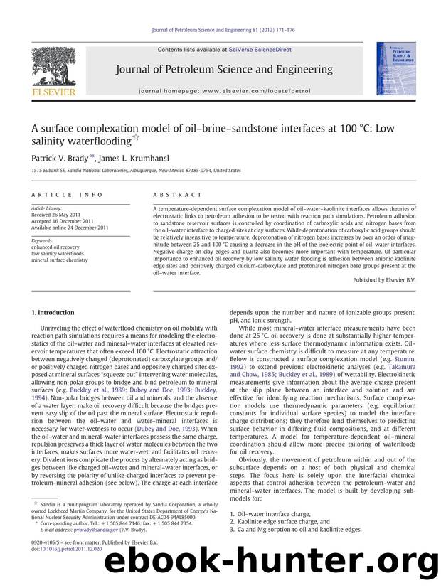 A surface complexation model of oilâbrineâsandstone interfaces at 100Â°C: Low salinity waterflooding by Patrick V. Brady & James L. Krumhansl