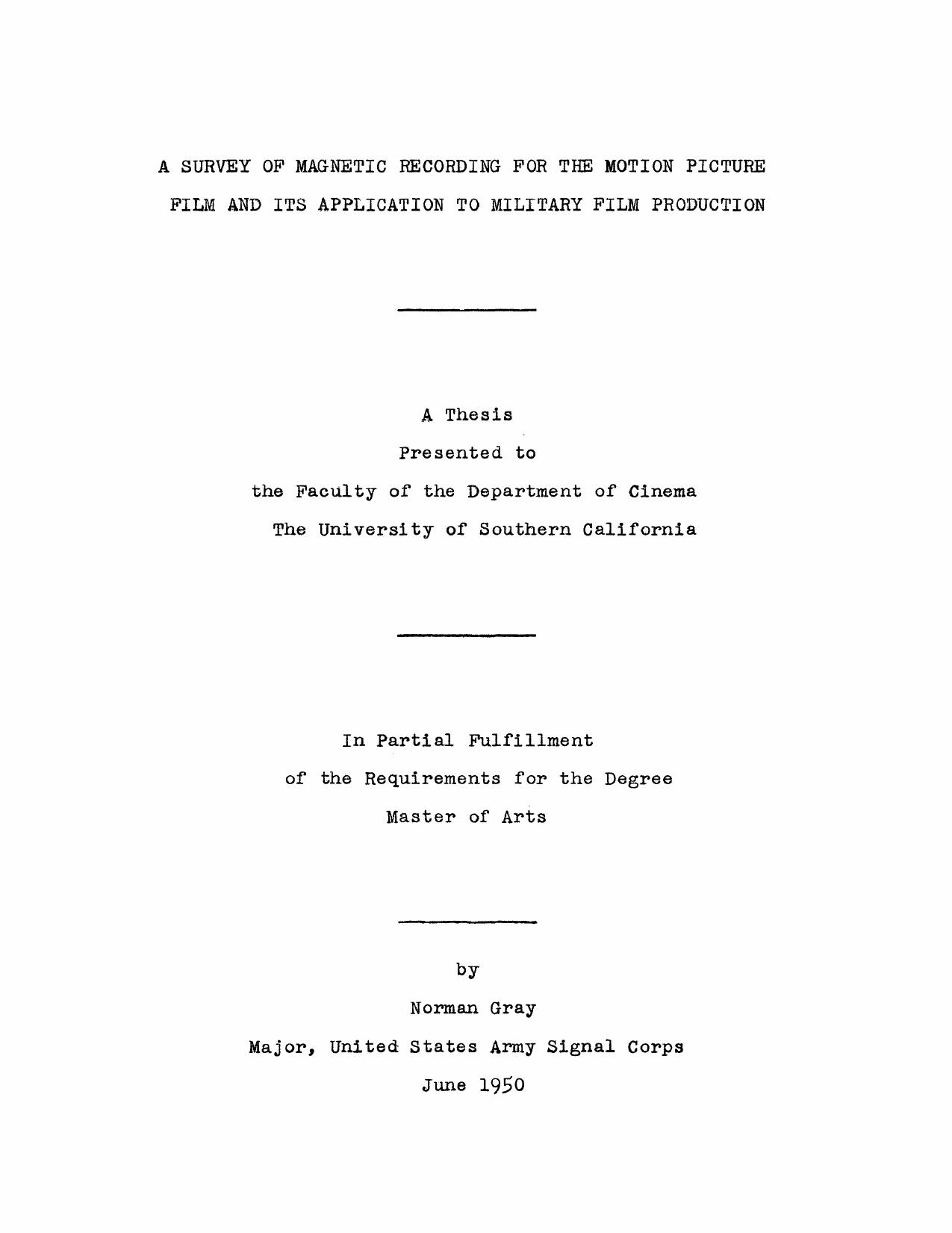 A survey of magnetic recording for the motion picture film and its application to military film production by Gray Norman