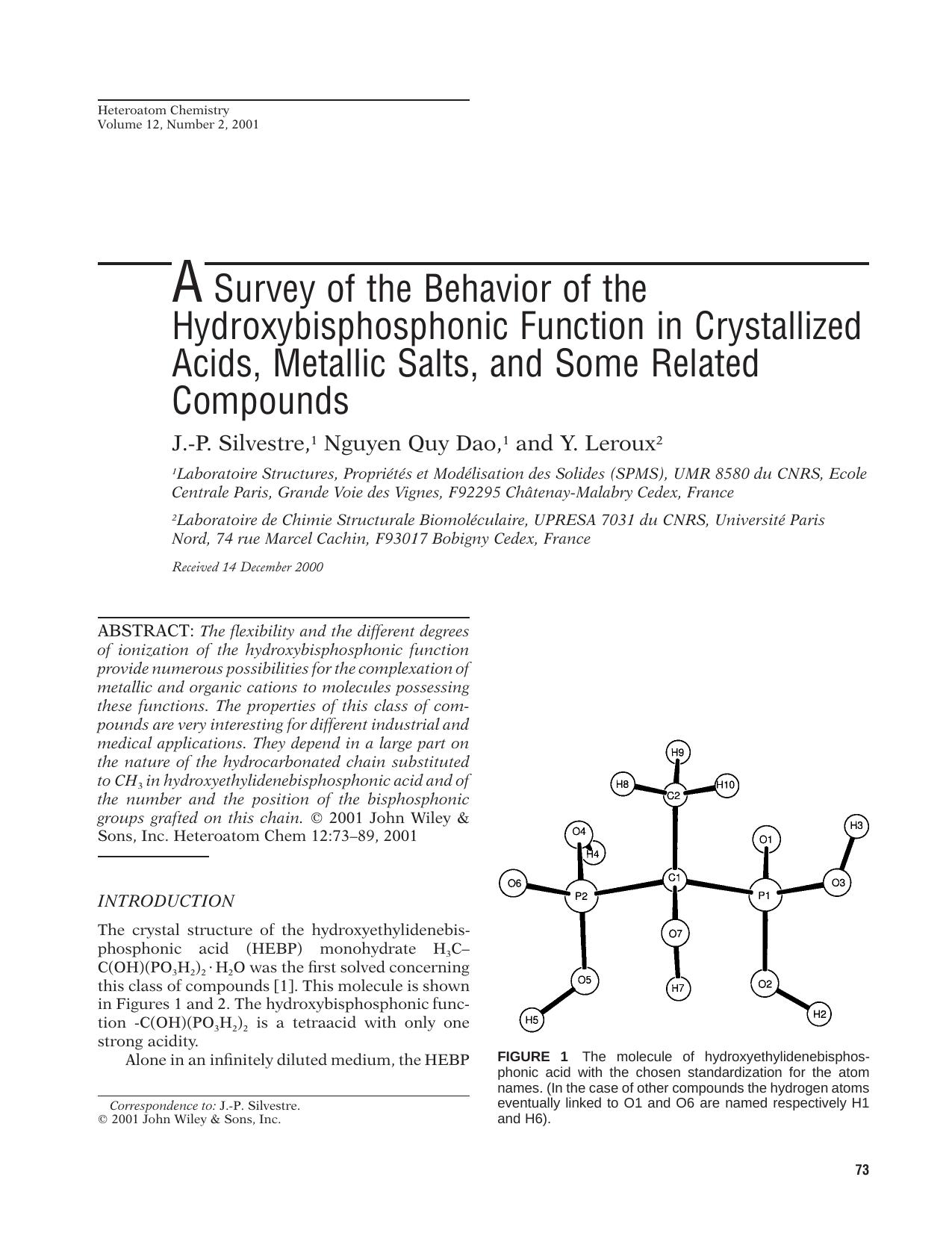 A survey of the behavior of the hydroxybisphosphonic function in crystallized acids, metallic salts, and some related compounds by Unknown