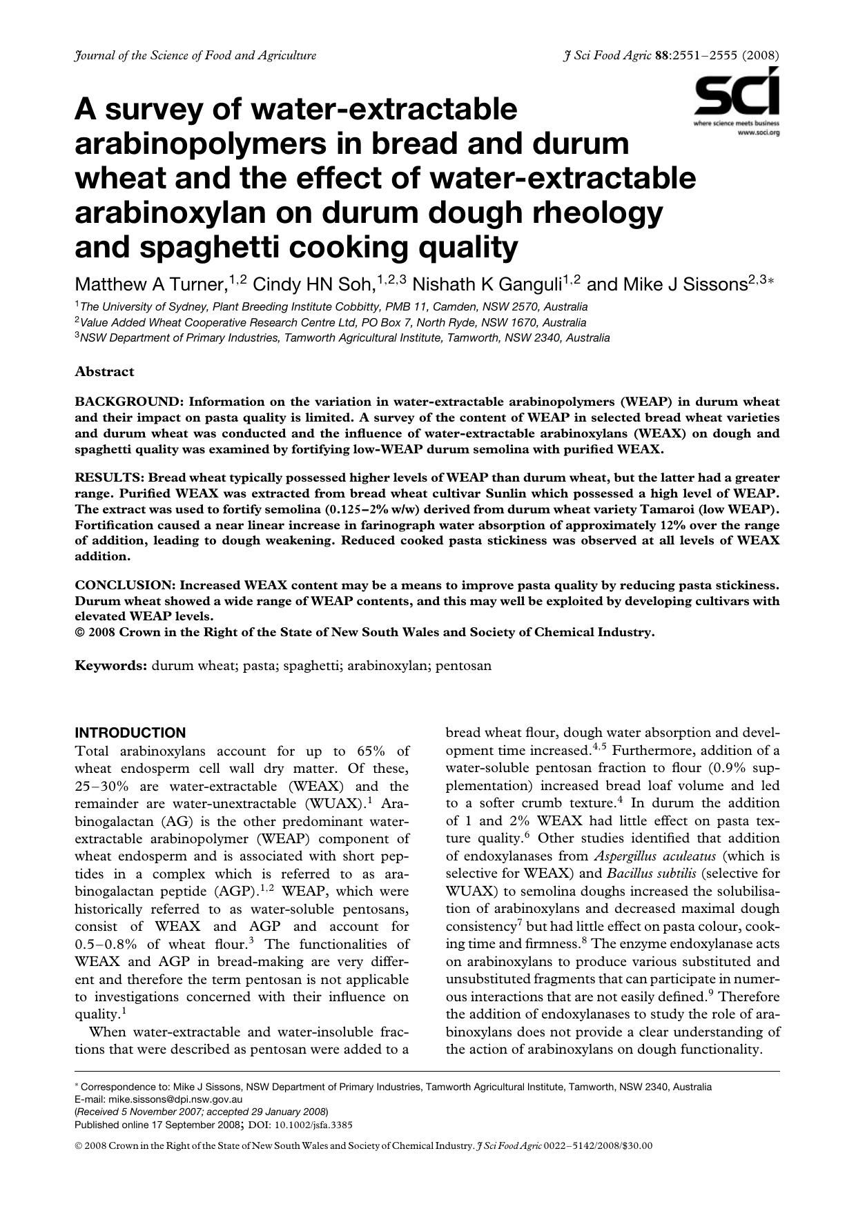 A survey of water-extractable arabinopolymers in bread and durum wheat and the effect of water-extractable arabinoxylan on durum dough rheology and spaghetti cooking quality by Unknown