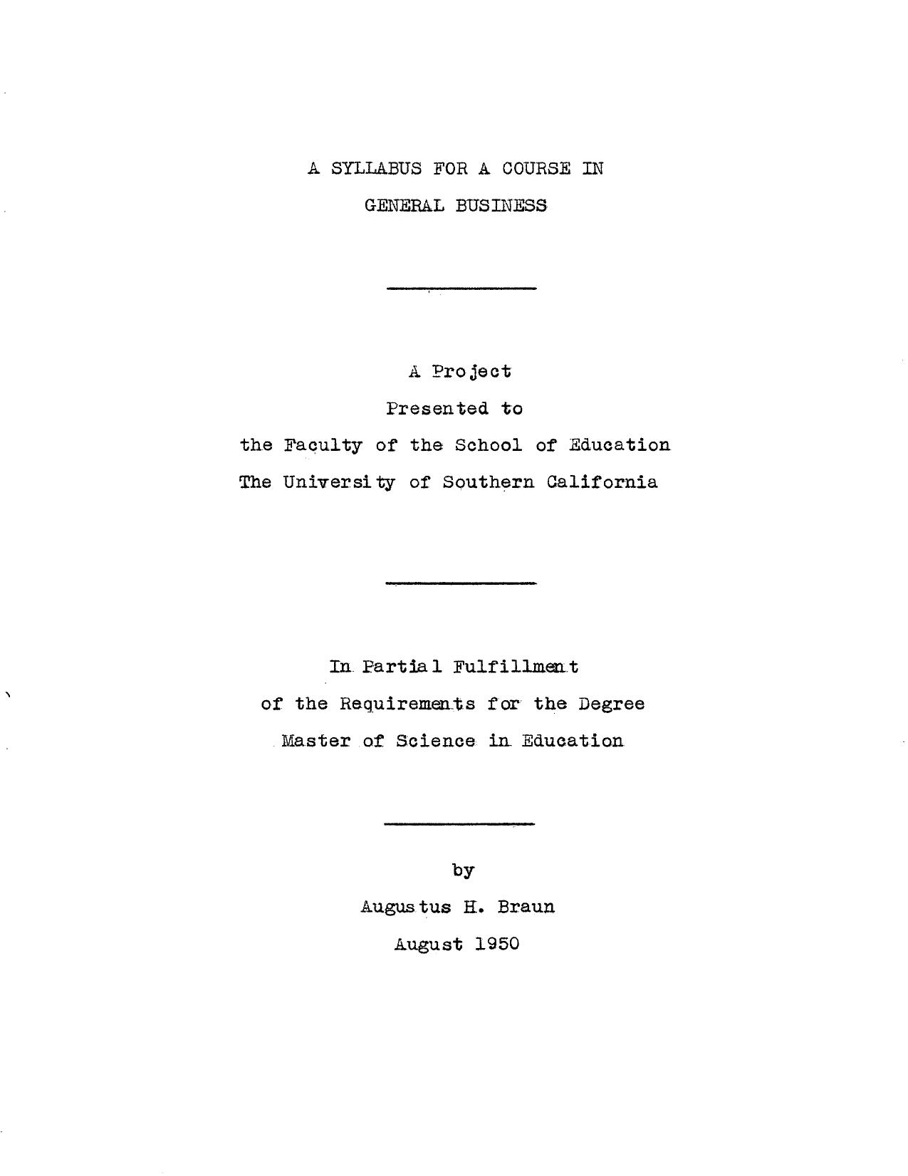 A syllabus for a course in general business by Braun Augustus H