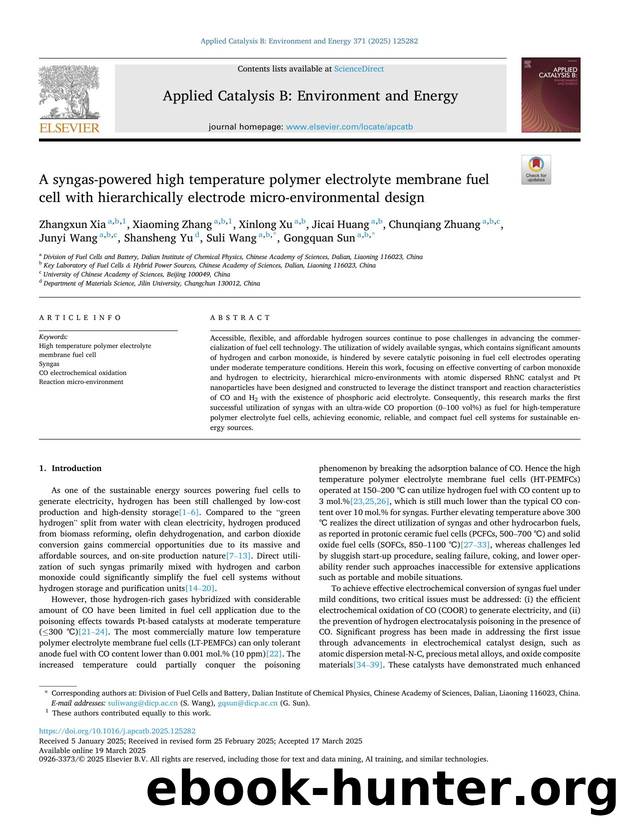 A syngas-powered high temperature polymer electrolyte membrane fuel cell with hierarchically electrode micro-environmental design by unknow