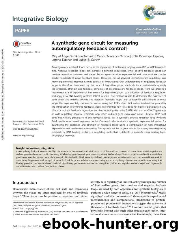 A synthetic gene circuit for measuring autoregulatory feedback control by unknow