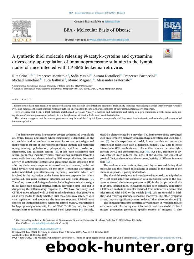 A synthetic thiol molecule releasing N -acetyl- l -cysteine and cysteamine drives early up-regulation of immunoproteasome subunits in the lymph nodes of mice infected with LP-BM5 leukemia retrovirus by unknow