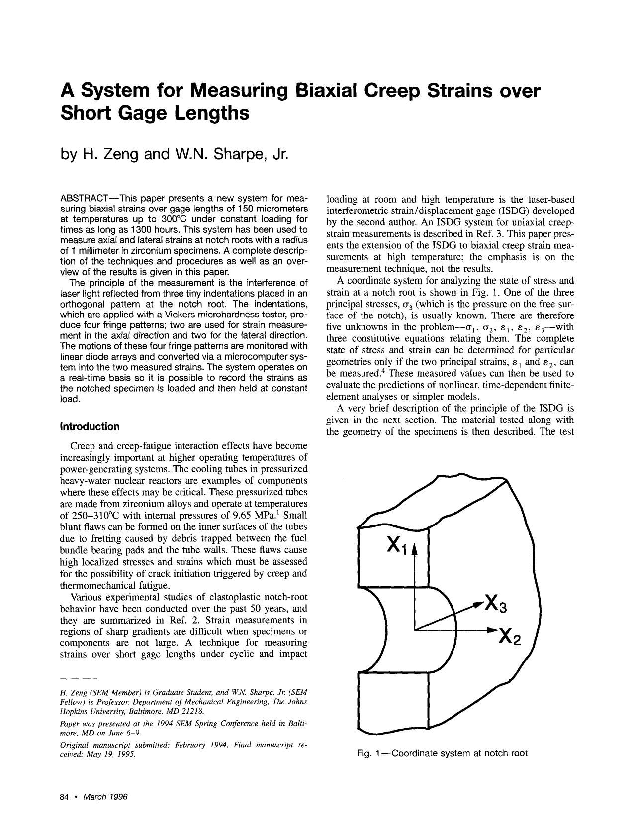 A system for measuring biaxial creep strains over short gage lengths by Unknown
