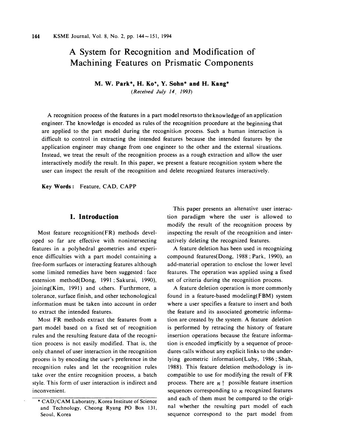 A system for recognition and modification of machining features on prismatic components by Unknown