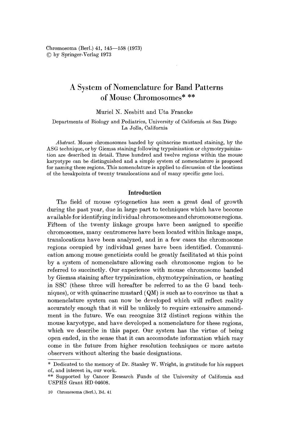 A system of nomenclature for band patterns of mouse chromosomes by Unknown