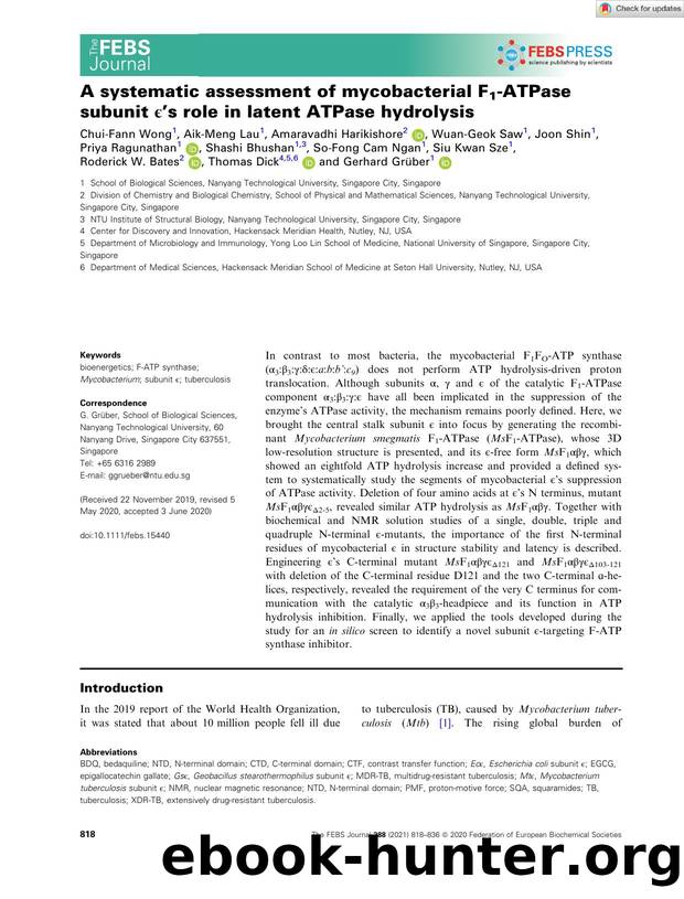 A systematic assessment of mycobacterial F1âATPase subunit Îµâs role in latent ATPase hydrolysis by Unknown