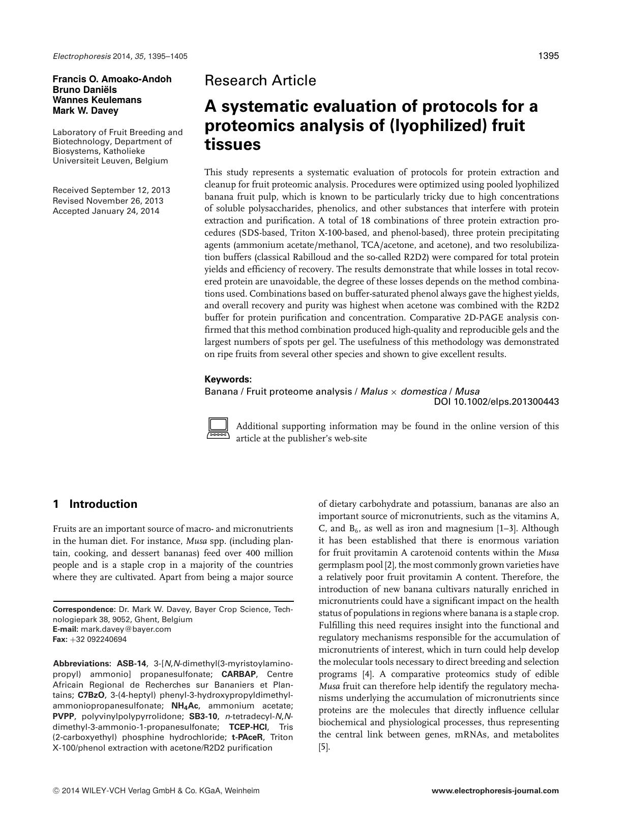 A systematic evaluation of protocols for a proteomics analysis of (lyophilized) by Unknown