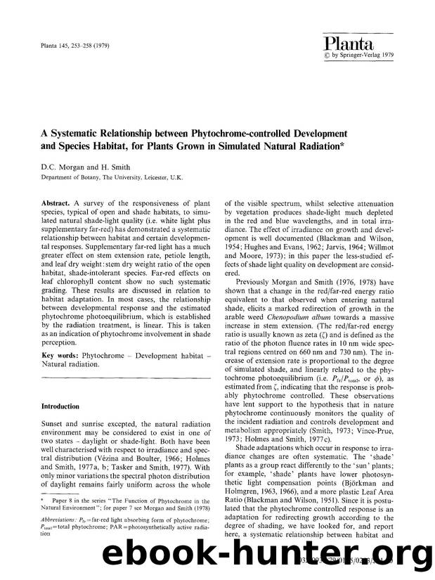 A systematic relationship between phytochrome-controlled development and species habitat, for plants grown in simulated natural radiation by Unknown