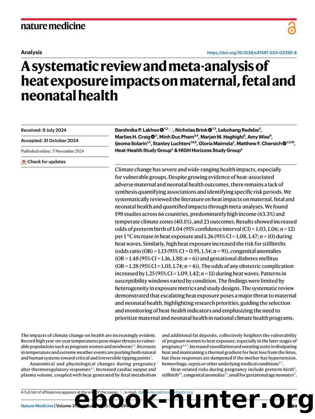 A systematic review and meta-analysis of heat exposure impacts on maternal, fetal and neonatal health by unknow