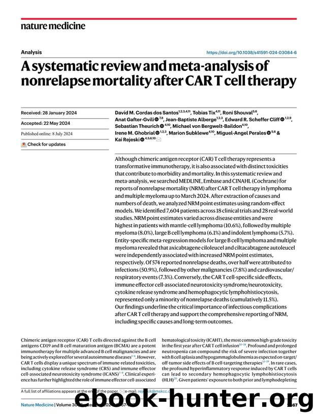 A systematic review and meta-analysis of nonrelapse mortality after CAR T cell therapy by unknow
