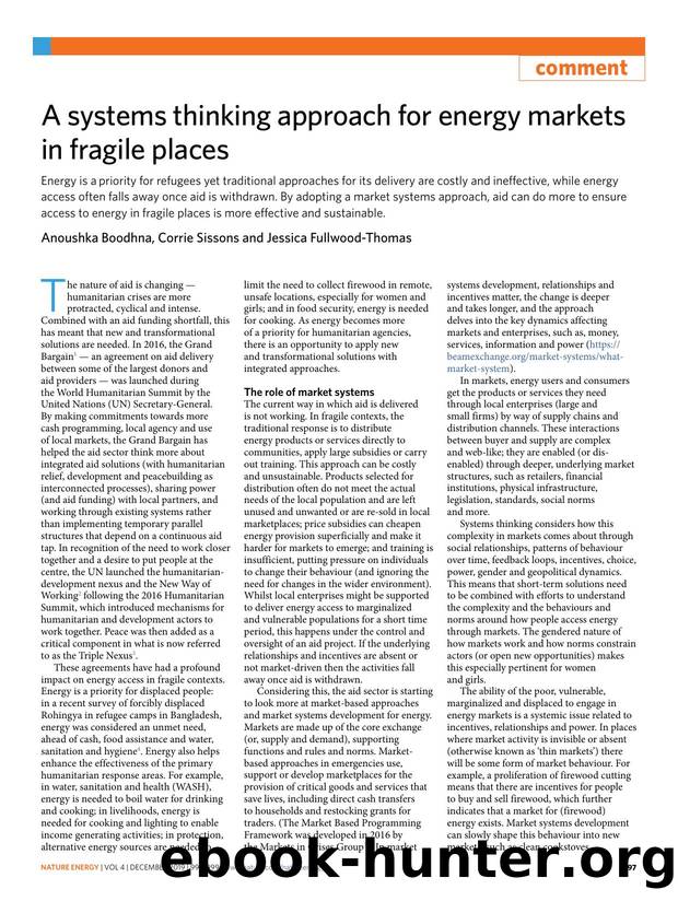 A systems thinking approach for energy markets in fragile places by Anoushka Boodhna & Corrie Sissons & Jessica Fullwood-Thomas