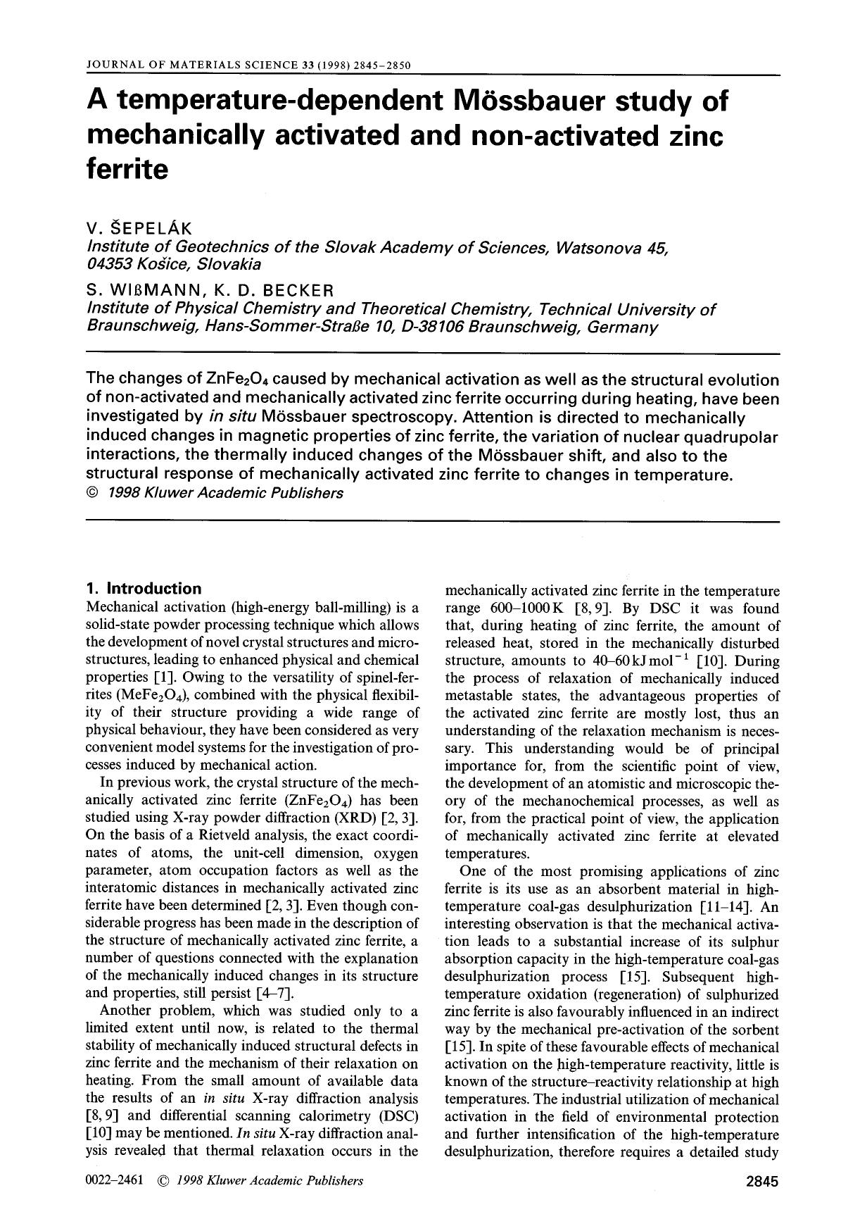 A temperature-dependent Mössbauer study of mechanically activated and non-activated zinc ferrite by Unknown