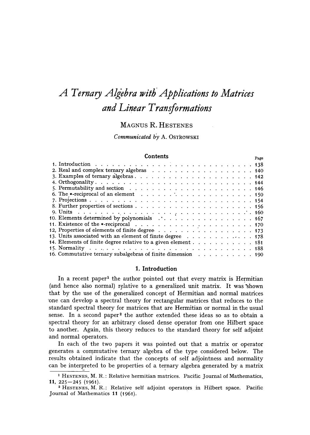 A ternary algebra with applications to matrices and linear transformations by Unknown