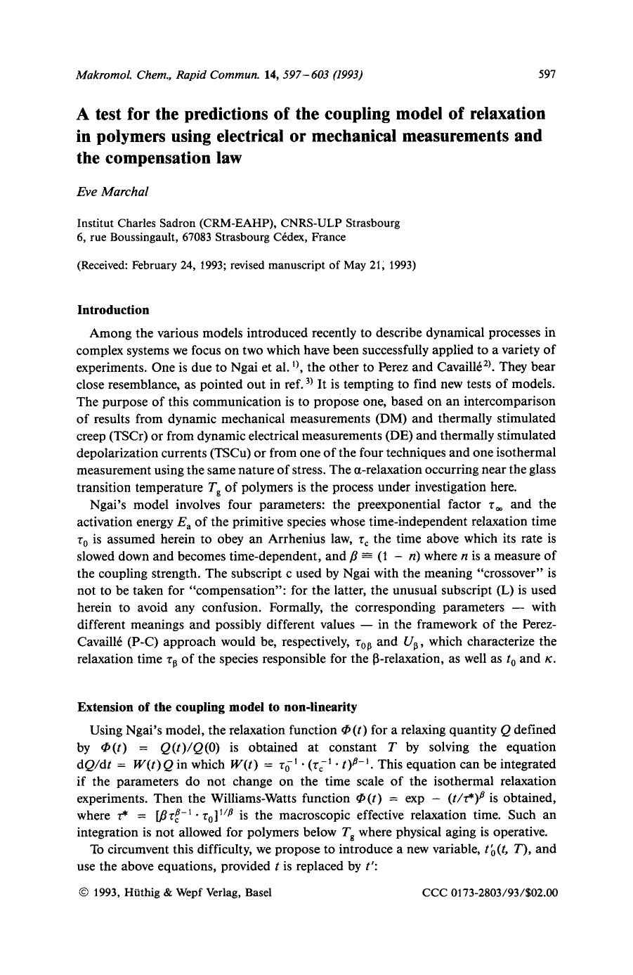 A test for the predictions of the coupling model of relaxation in polymers using electrical or mechanical measurements and the compensation law by Unknown