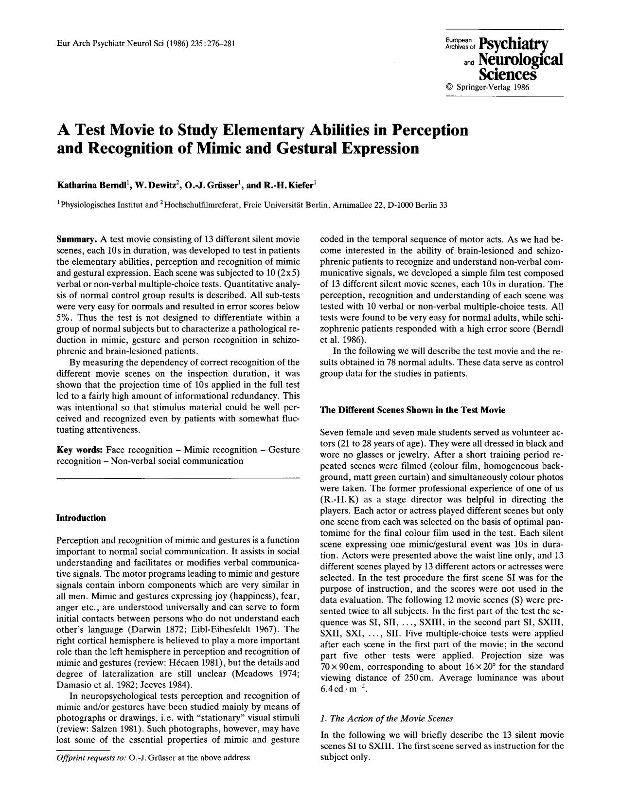 A test movie to study elementary abilities in perception and recognition of mimic and gestural expression by Unknown