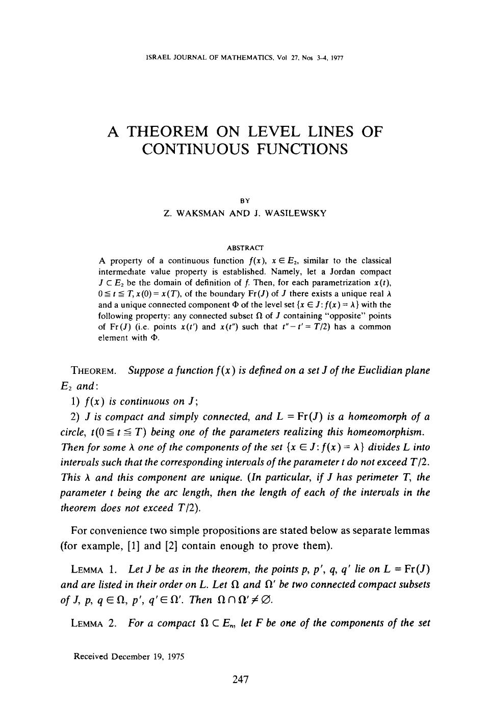 A theorem on level lines of continuous functions by Unknown