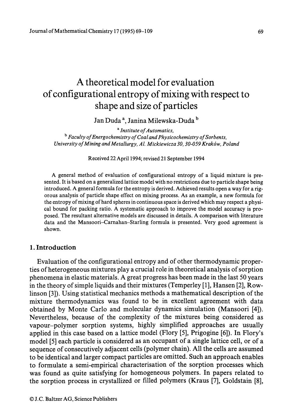 A theoretical model for evaluation of configurational entropy of mixing with respect to shape and size of particles by Unknown