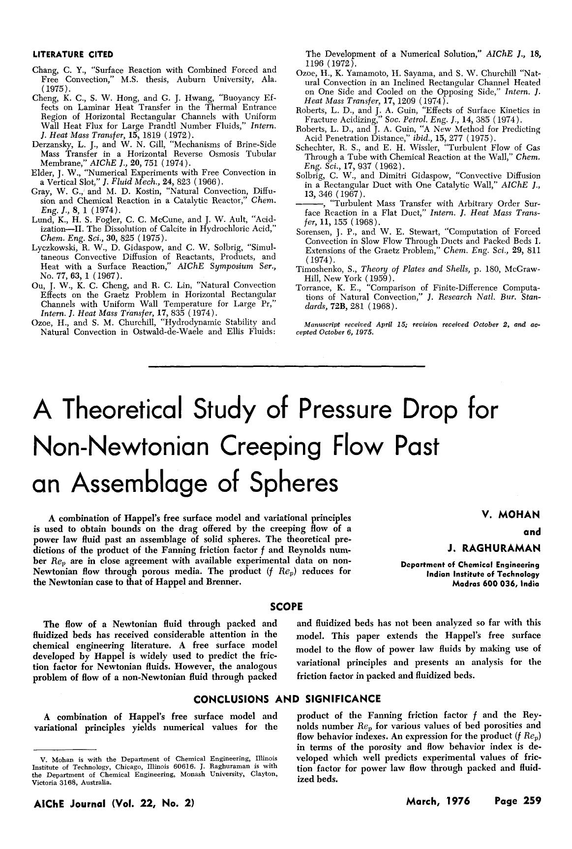 A theoretical study of pressure drop for non-Newtonian creeping flow past an assemblage of spheres by Unknown