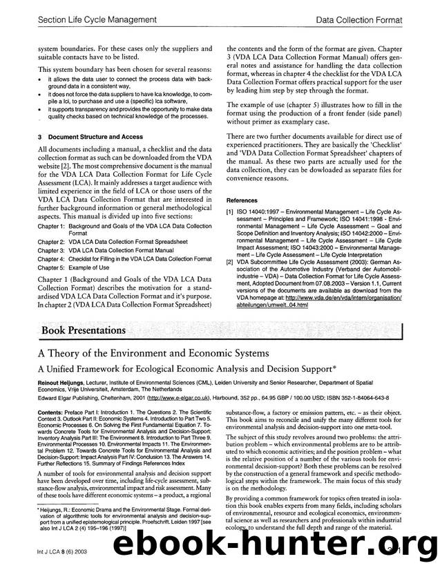 A theory of the environment and economic systems a unified framework for ecological economic analysis and decision support by Unknown