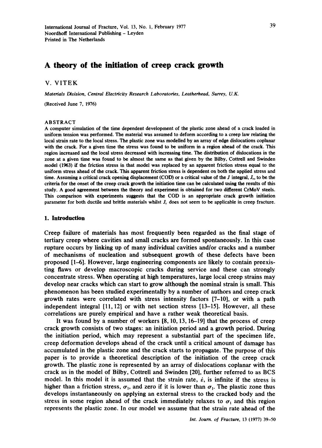 A theory of the initiation of creep crack growth by Unknown