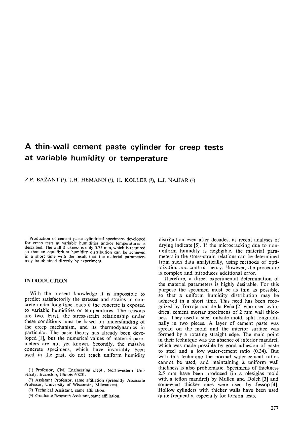 A thin-wall cement paste cylinder for creep tests at variable humidity or temperature by Unknown