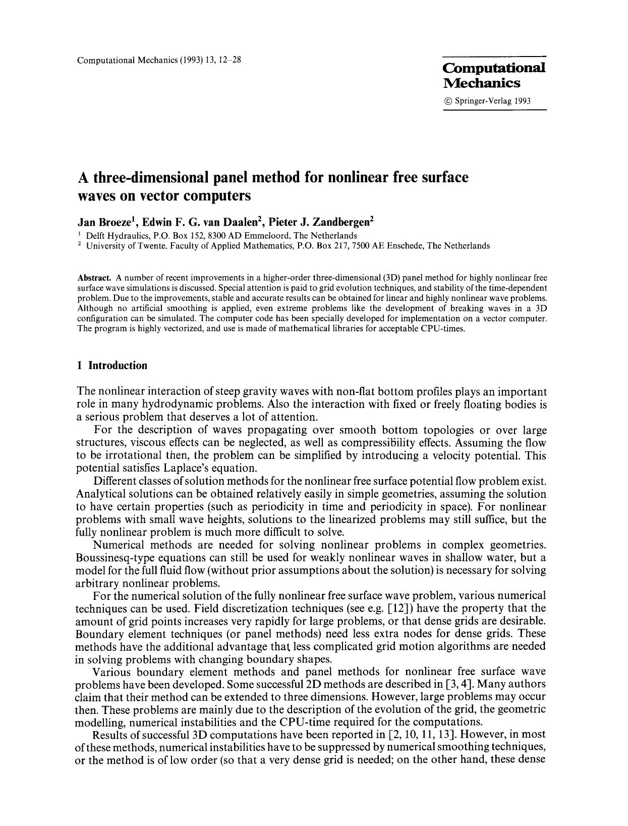 A three-dimensional panel method for nonlinear free surface waves on vector computers by Unknown