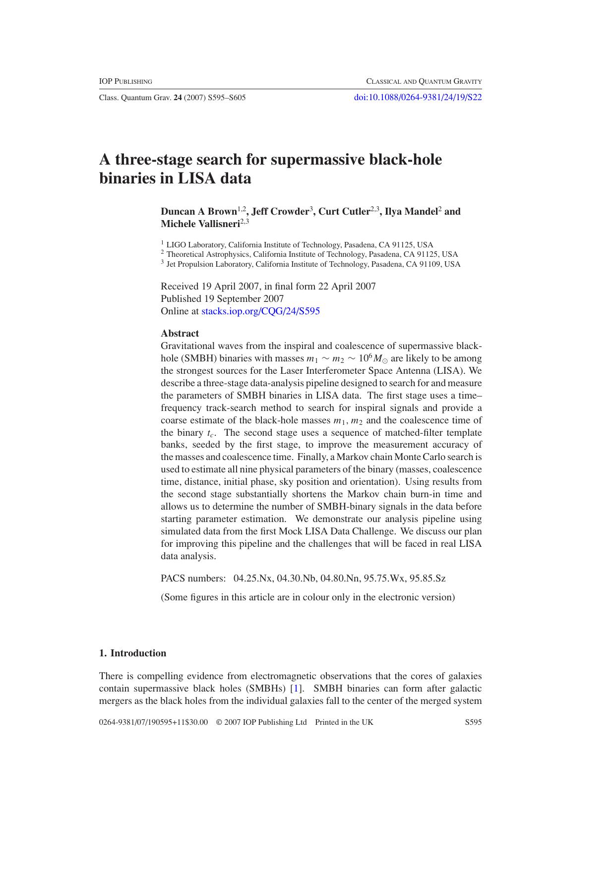 A three-stage search for supermassive black-hole binaries in LISA data by D A Brown et al