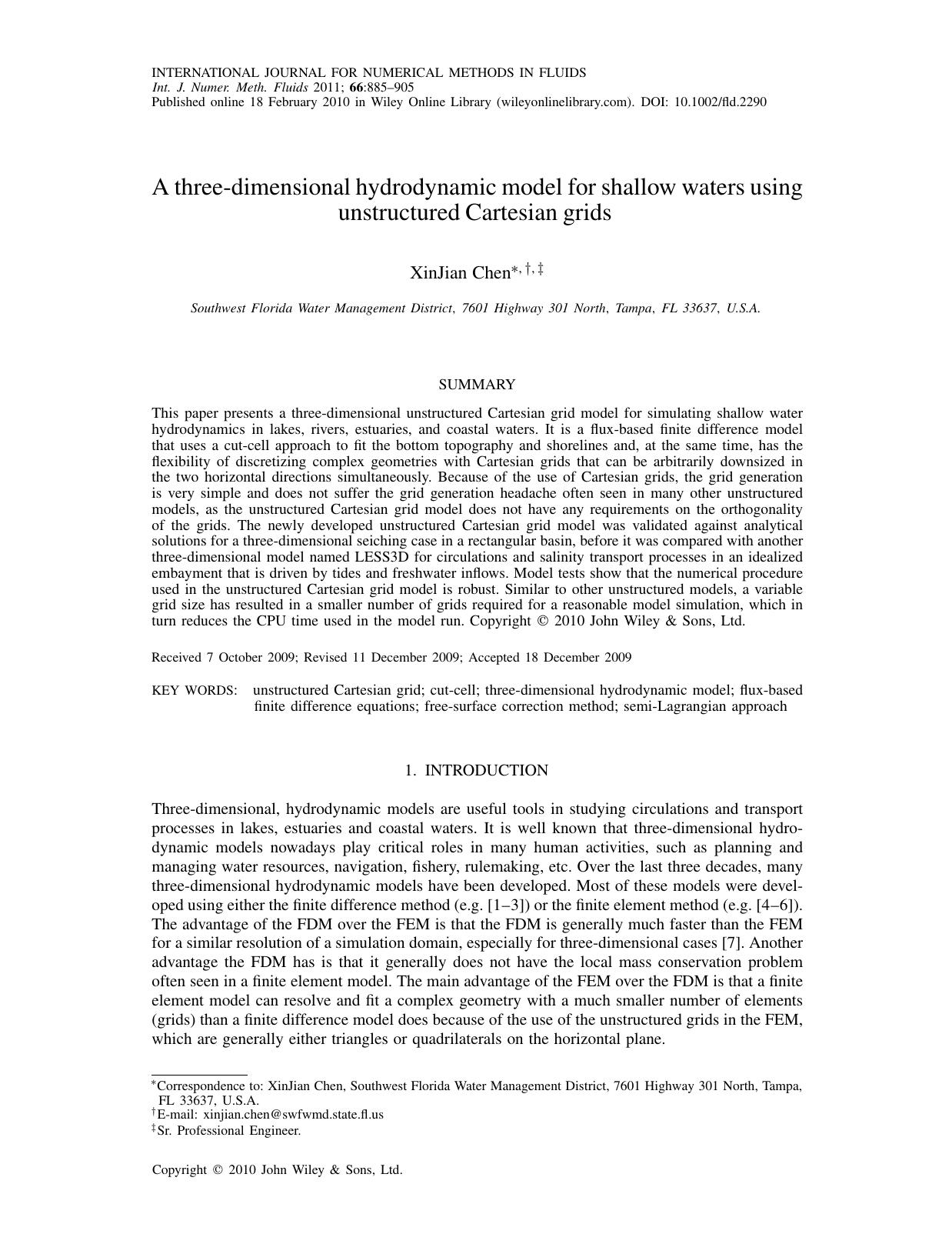 A threedimensional hydrodynamic model for shallow waters using unstructured Cartesian grids by Unknown
