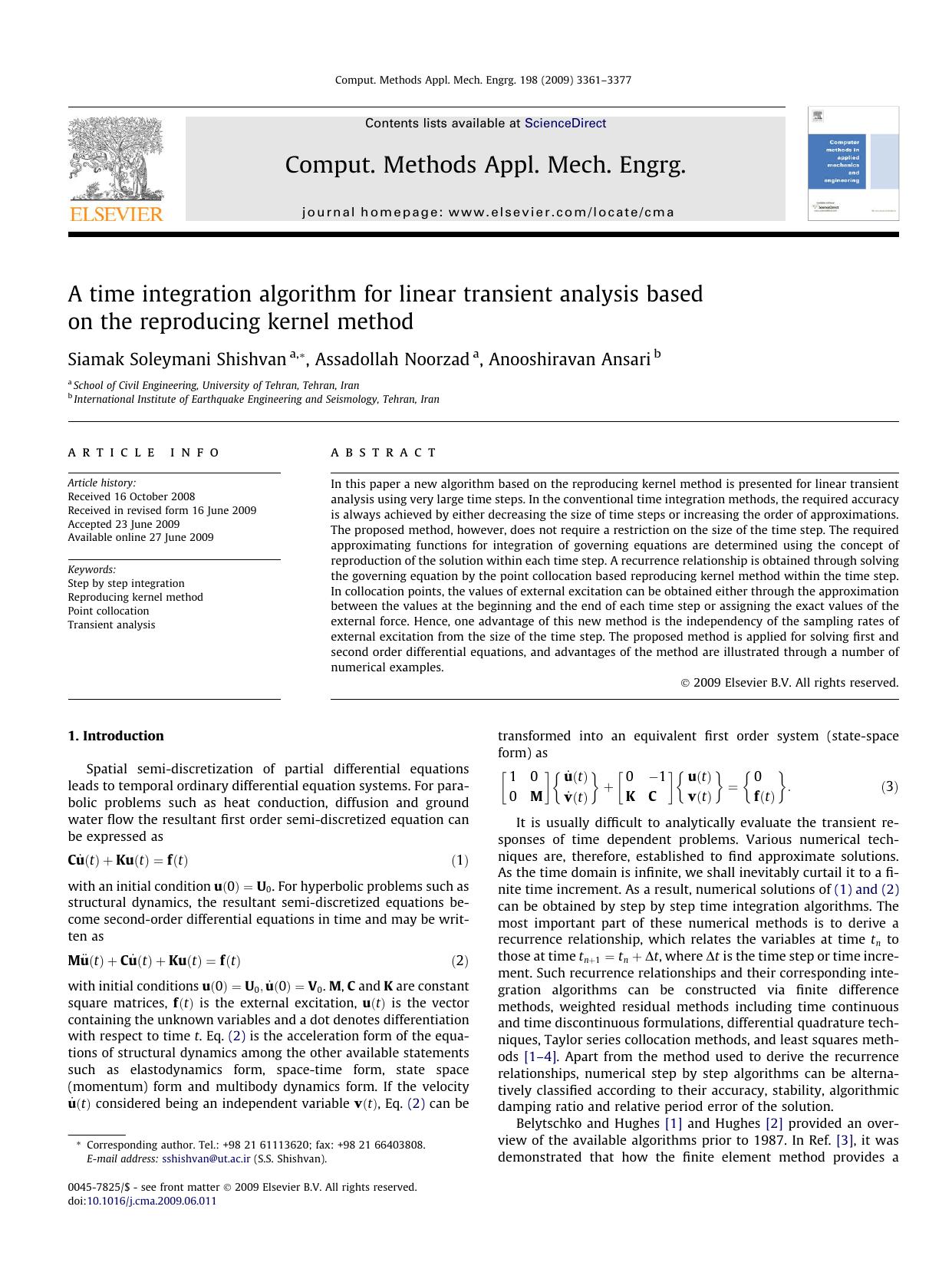 A time integration algorithm for linear transient analysis based on the reproducing kernel method by Siamak Soleymani Shishvan; Assadollah Noorzad; Anooshiravan Ansari