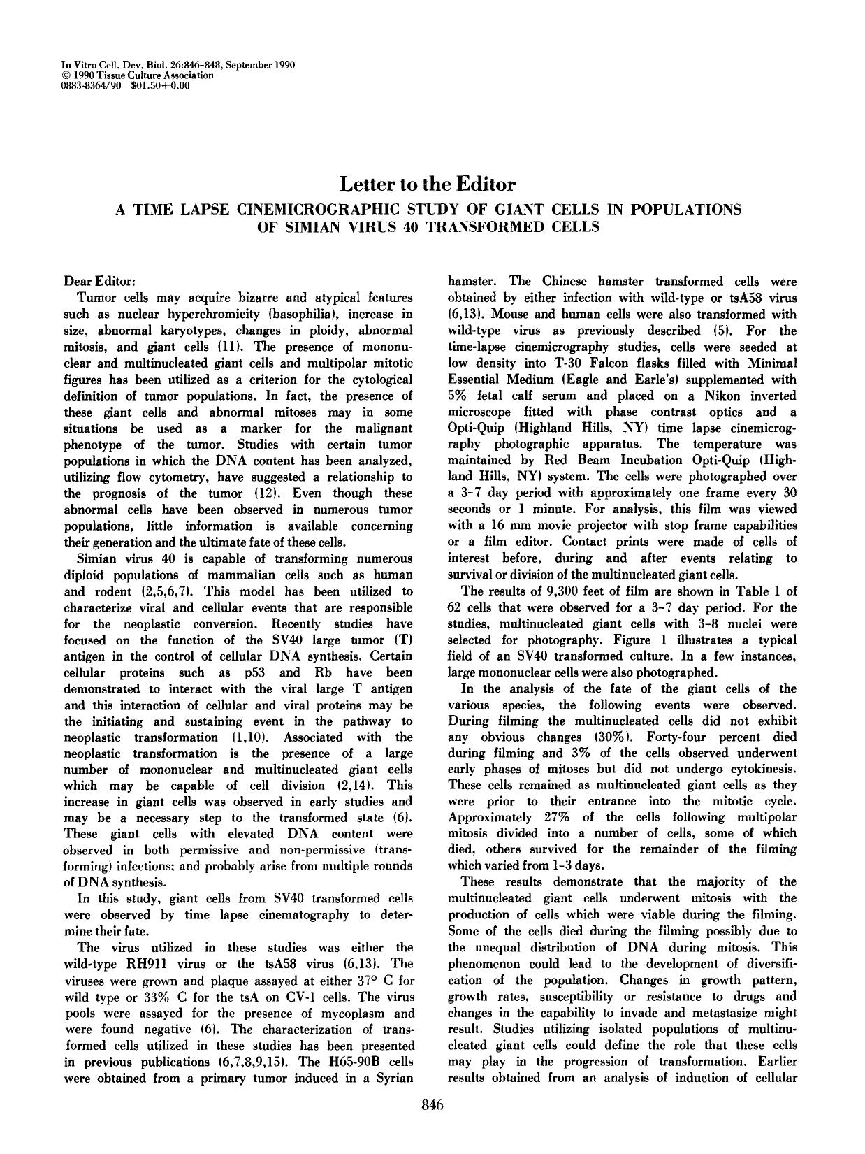 A time lapse cinemicrographic study of giant cells in populations of simian virus 40 transformed cells by Unknown
