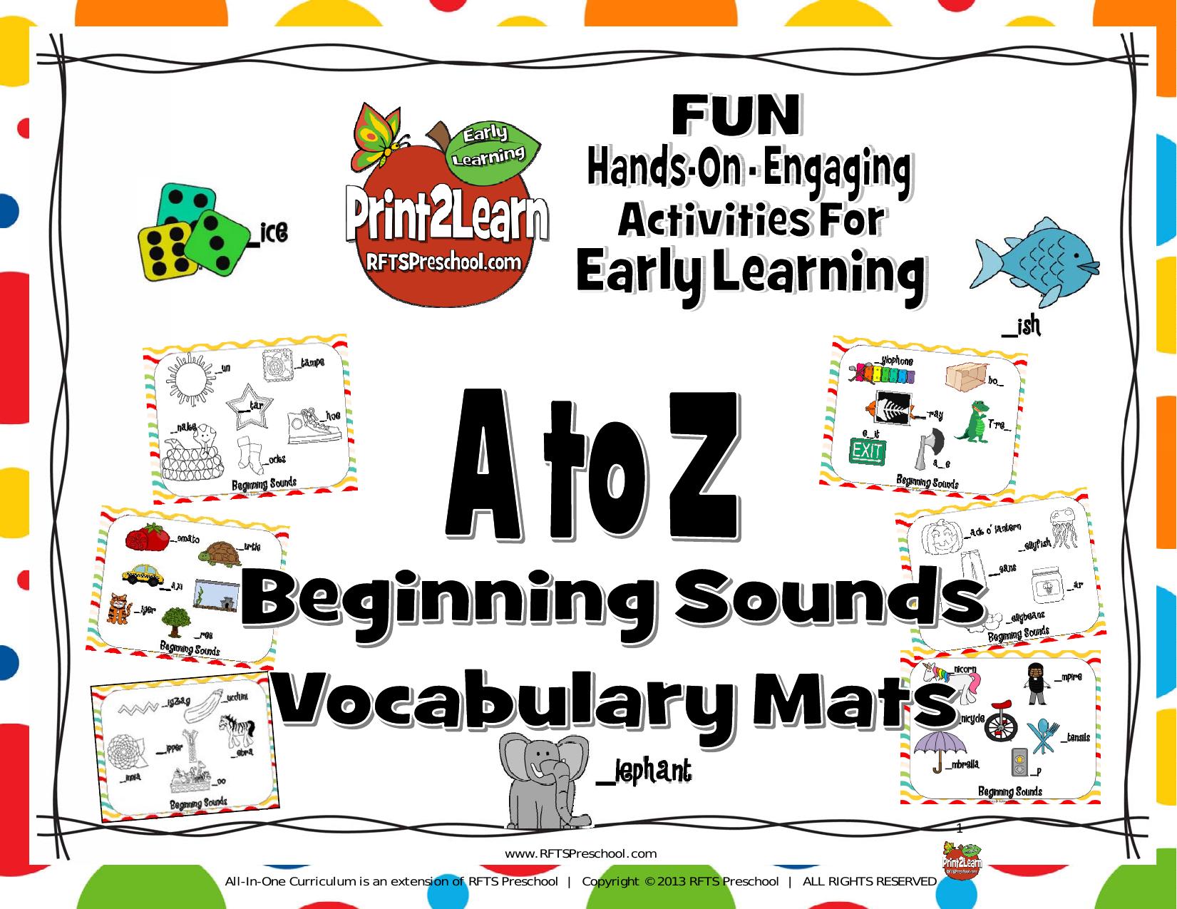 A to Z Beginning Sounds Vocabulary Mats by RFTS PreK-Kindergarten
