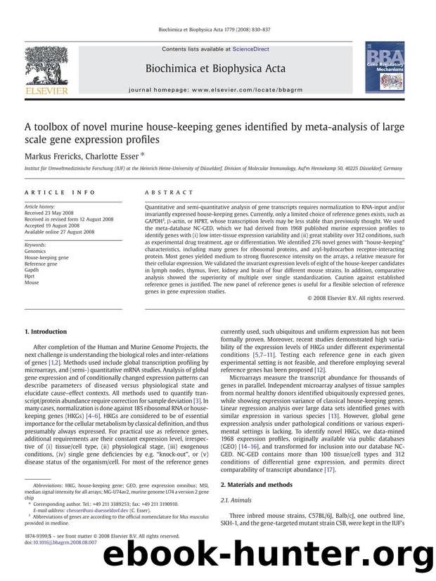 A toolbox of novel murine house-keeping genes identified by meta-analysis of large scale gene expression profiles by Markus Frericks; Charlotte Esser