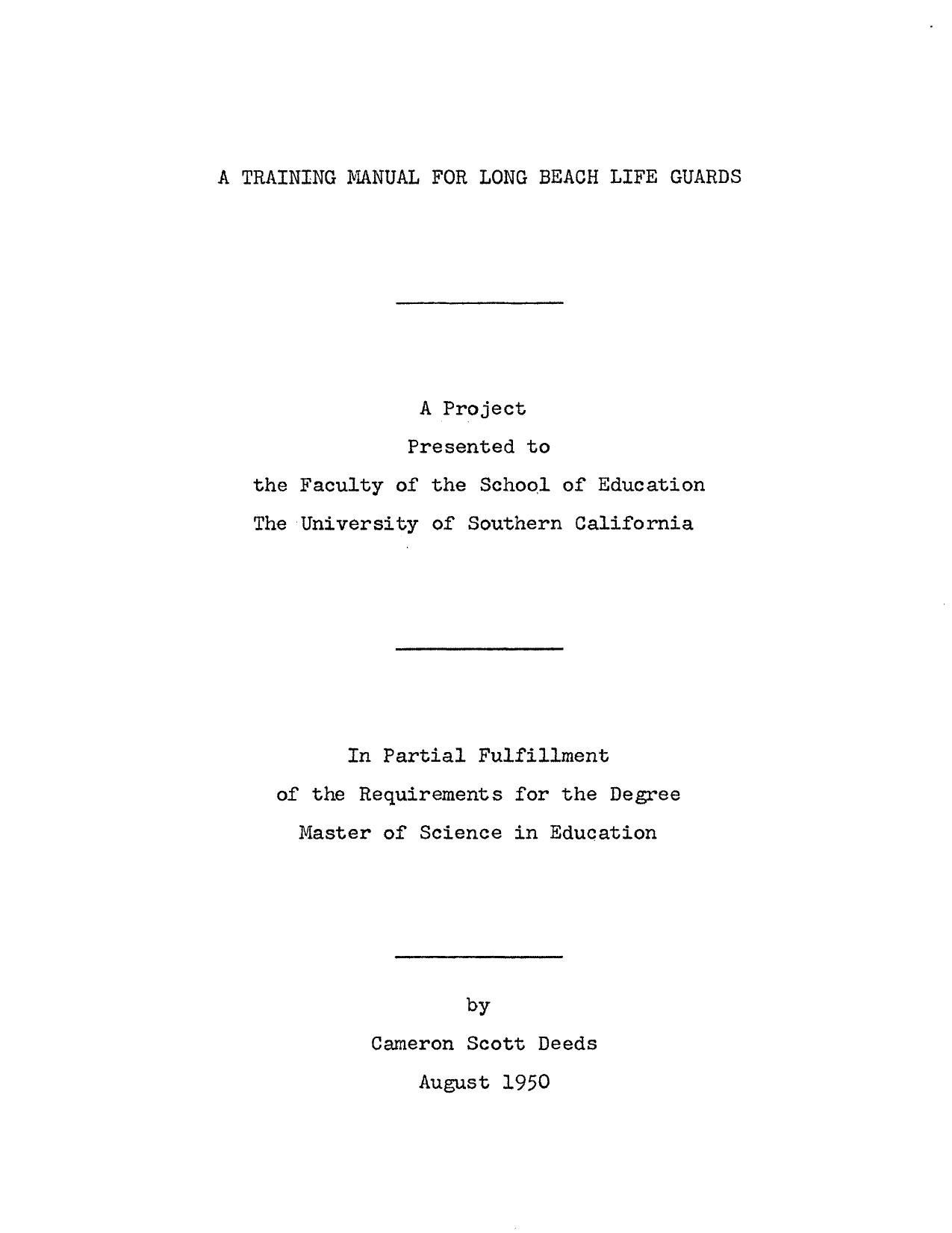 A training manual for Long Beach life guards by Deeds Cameron Scott