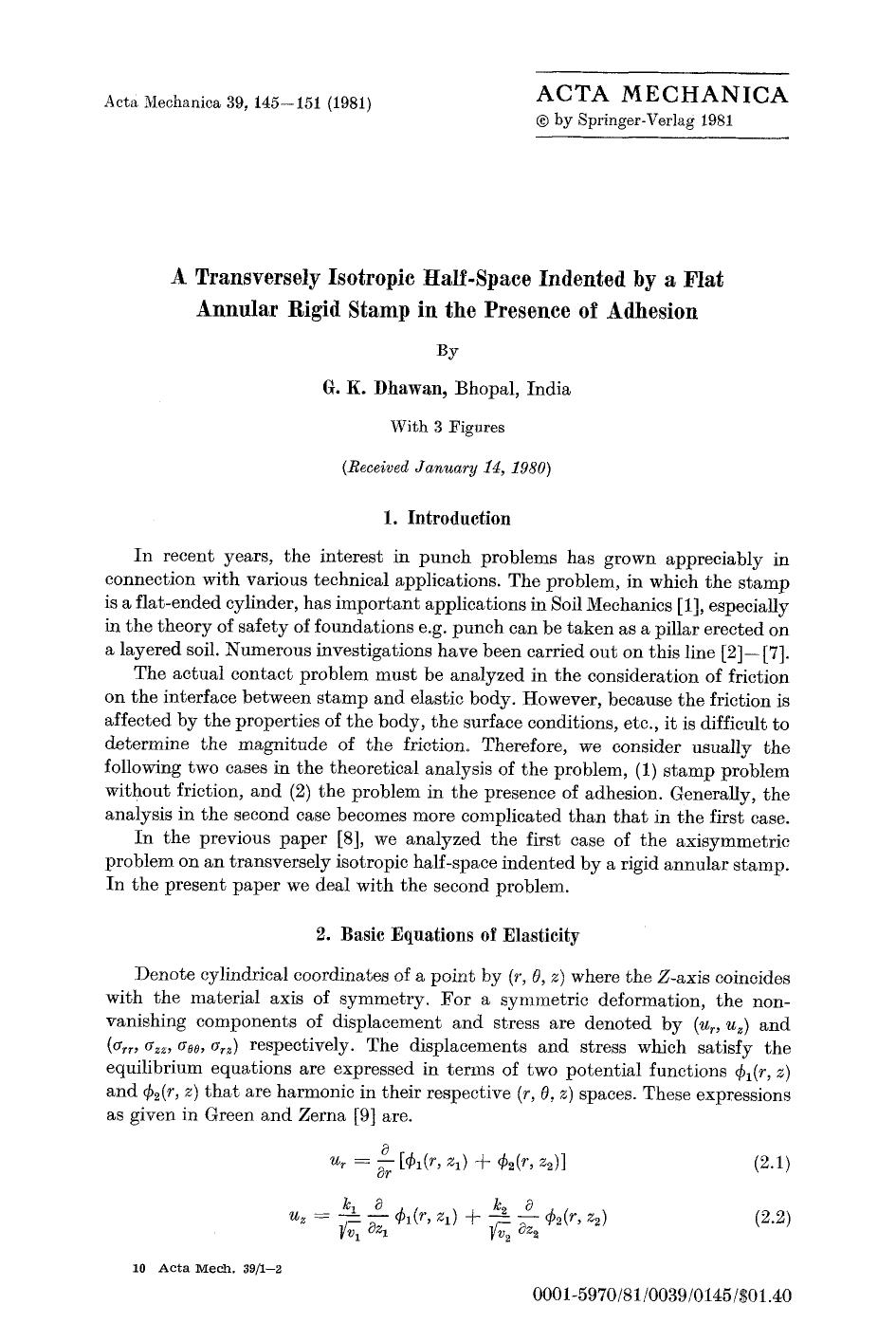 A transversely isotropic half-space indented by a flat annular rigid stamp in the presence of adhesion by Unknown