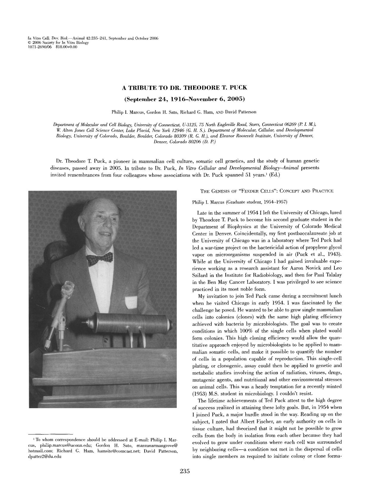 A tribute to Dr. Theodore T. Puck by Unknown